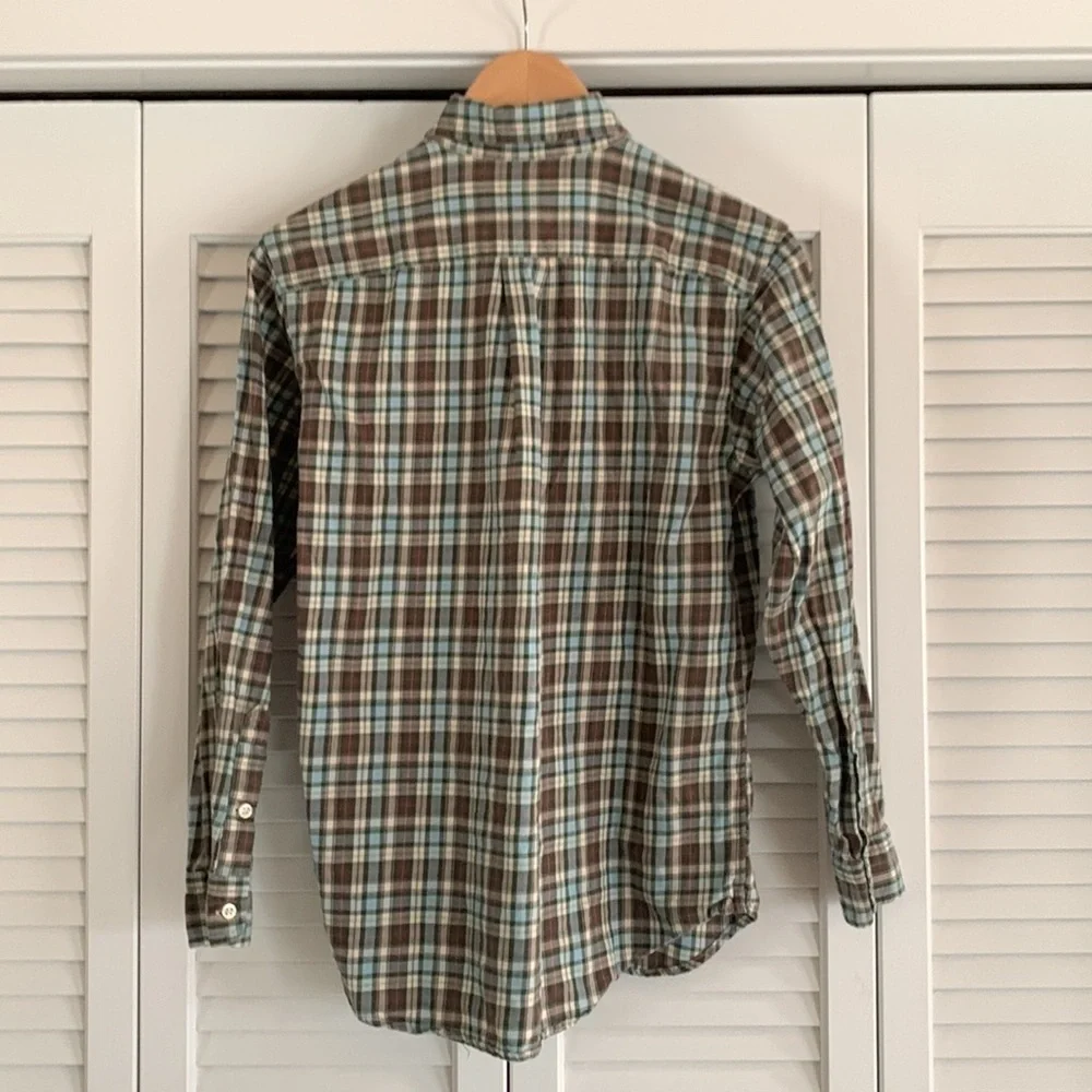 Ralph Lauren Youth Cotton Flannel Button Down Brown & Green Plaid Size Large